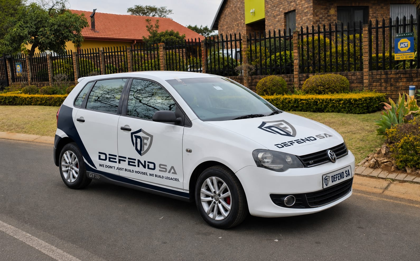 DEFEND SA CONSTRUCTION (PTY) LTD branded Volkswagen Golf with tagline