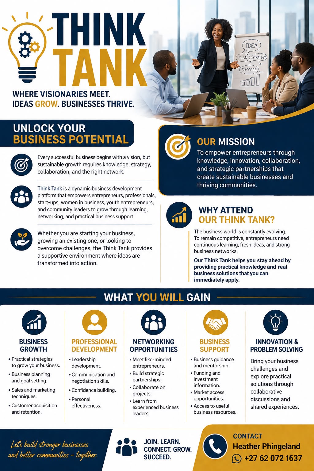 Think Tank business development platform promotional flyer