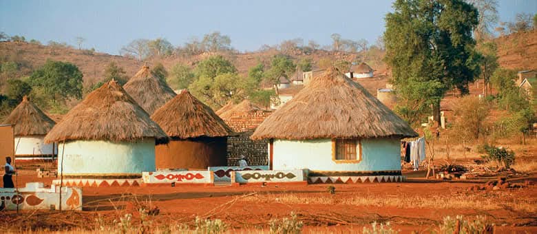 Traditional huts in rural village