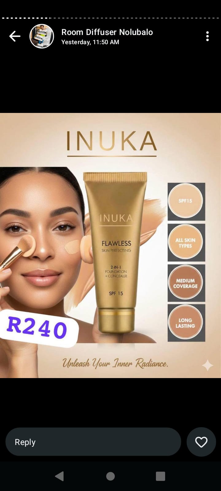 INUKA Flawless Skin 2-in-1 Foundation with model and swatches