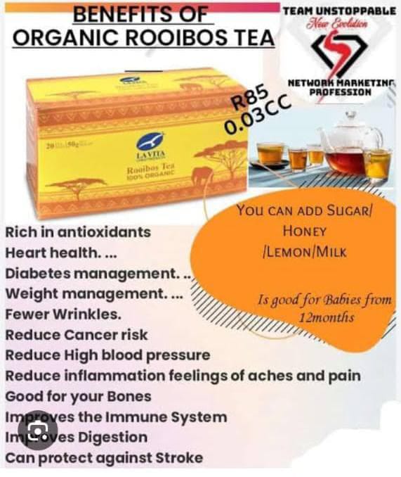 Organic rooibos tea benefits infographic