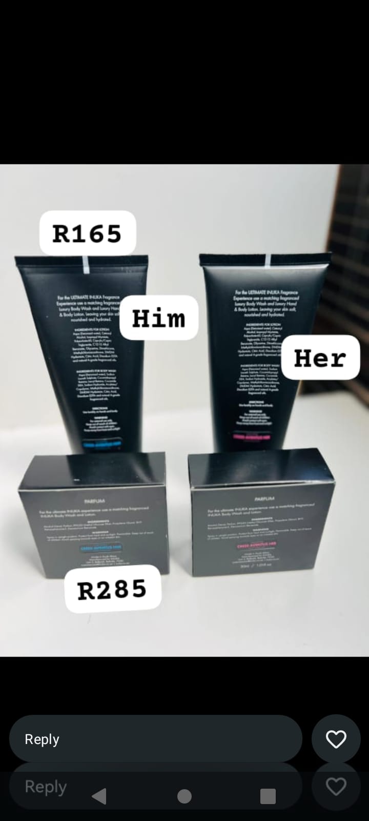 INUKA Him and Her fragrance tubes and boxes display
