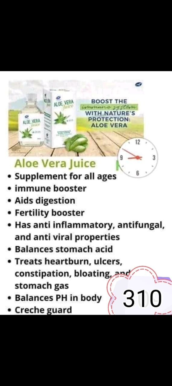 Aloe Vera Juice benefits infographic with packaging
