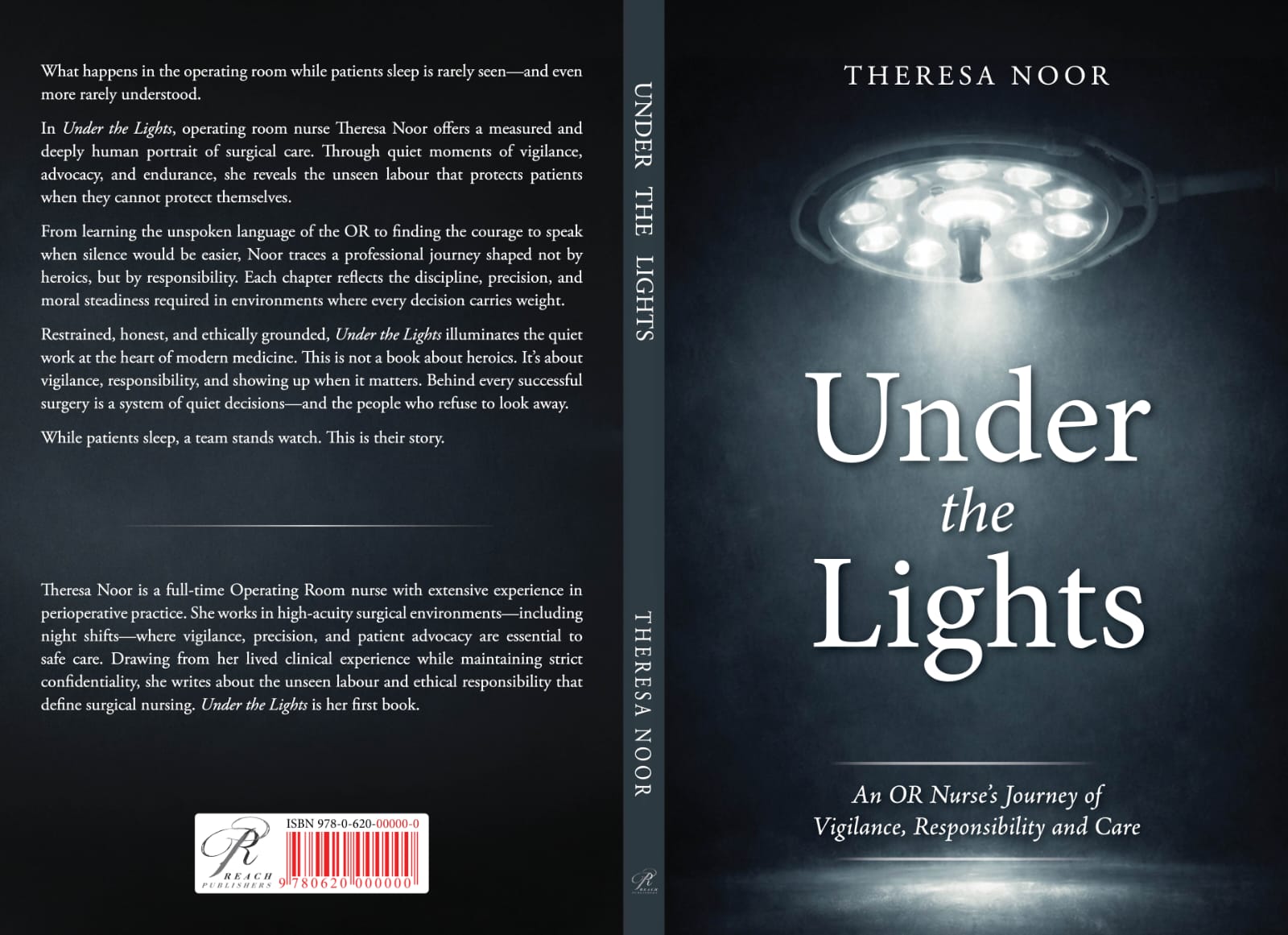 Under the Lights book cover by Theresa Noor, with surgical light imagery