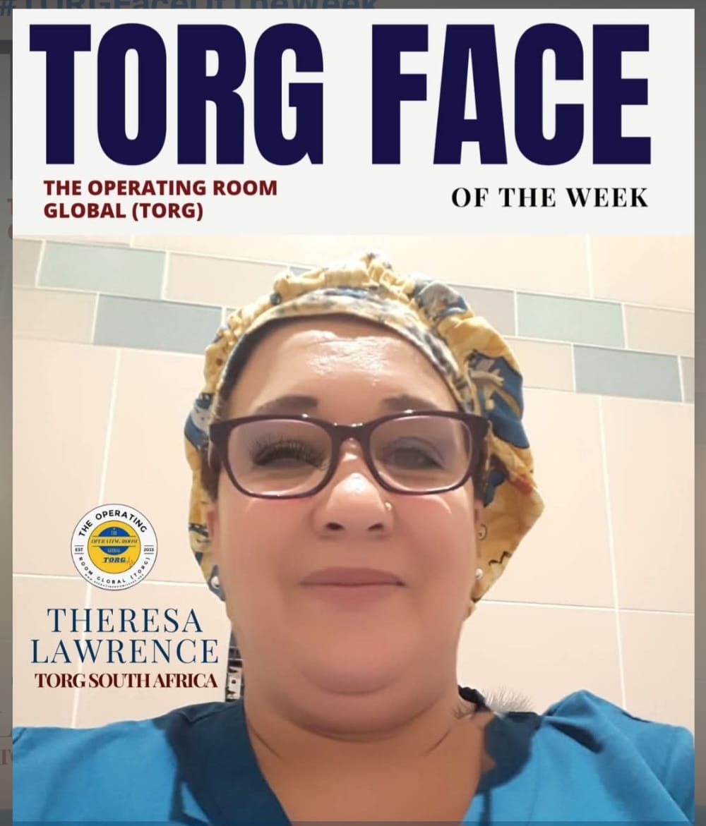 Theresa Lawrence featured as The Operating Room Global TORG Face of the Week on a magazine-style cover