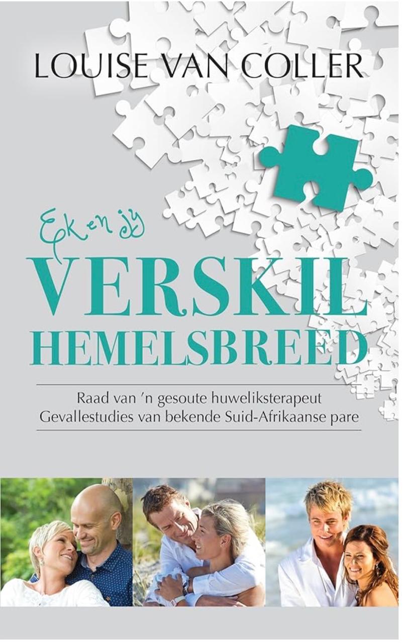 Book cover of Ek en Jy verskil hemelsbreed by Louise van Coller featuring puzzle piece design