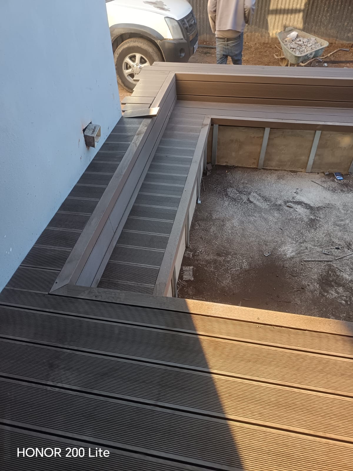 Steel fabrication and decking installation in progress