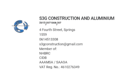 S3G Construction and Aluminium logo