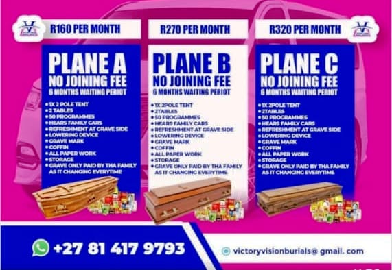 Three burial plan pricing options with no joining fees
